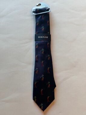 Haggar Navy Golfer Print Novelty Tie NWT